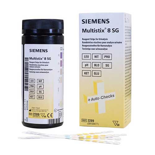 Siemens Multistix 8 teststroken voor het aantonen van eiwit, glucose, bloed, nitriet, leukocyten, ketonen, soortelijk gewicht en Ph in urine