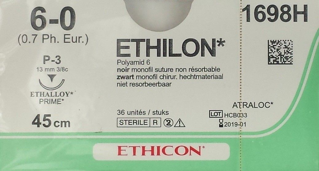 Ethicon Ethilon 6-0 zwart 45cm nld PS-3 1698H