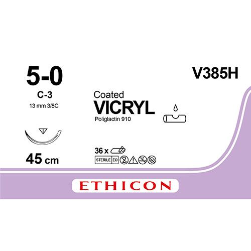 Ethicon Vicryl 5-0, naald C-3, 45cm V385H