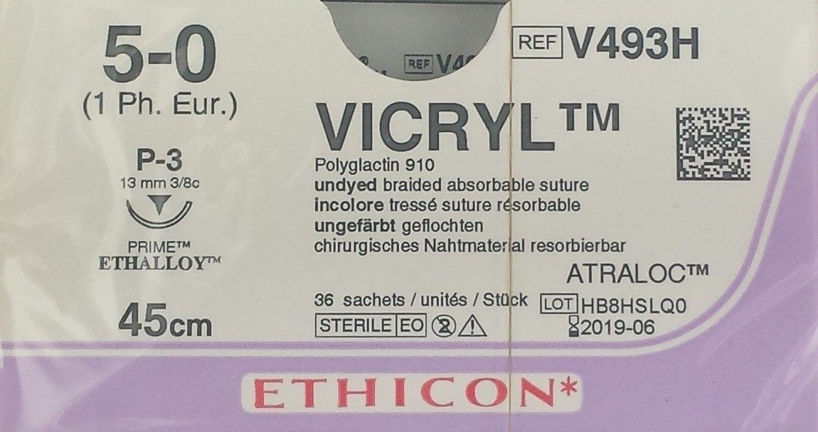 Ethicon Vicryl 5-0 45cm nld P-3 V493H 