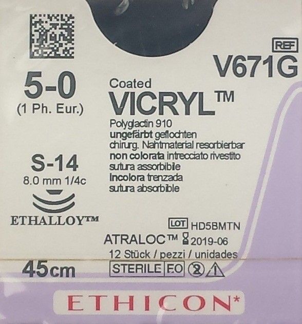 Ethicon Vicryl 5-0 45cm nld S-14 V671G