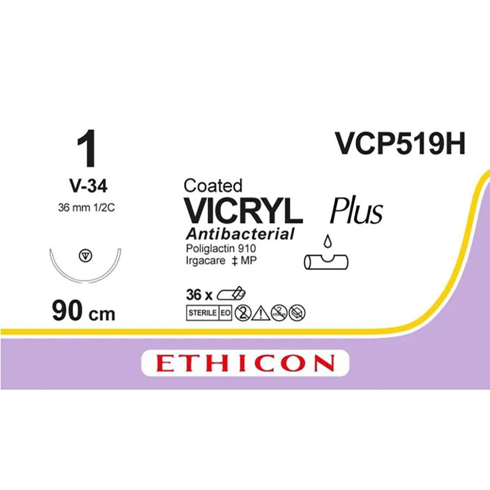 Vicryl Plus 1, naald V-34, 36mm, 90cm, 36st, VCP519H