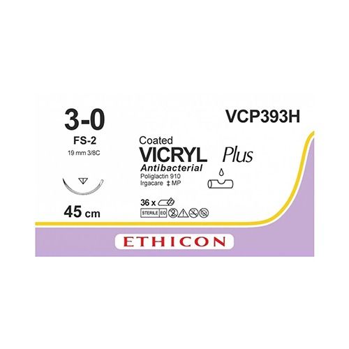Vicryl Plus 3-0, naald SH-1, 70cm 36st. VCP311H