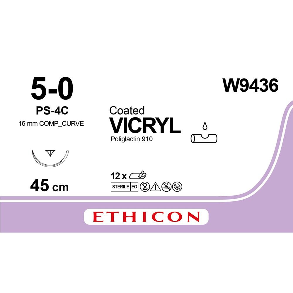 Vicryl 5-0 PS-4C, 45 cm, 12stuks W9436