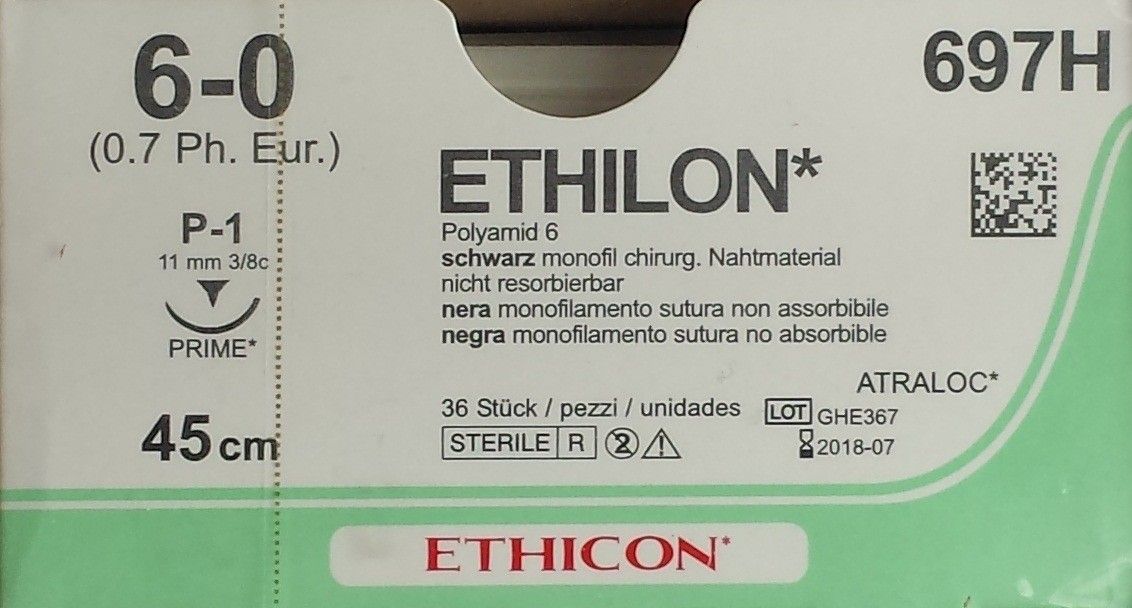 Ethicon Ethilon 6-0 zwart 45cm nld P-1 697H