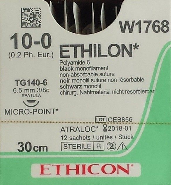 Ethicon Ethilon 10-0 zwart 30cm nld TG140-6 W1768