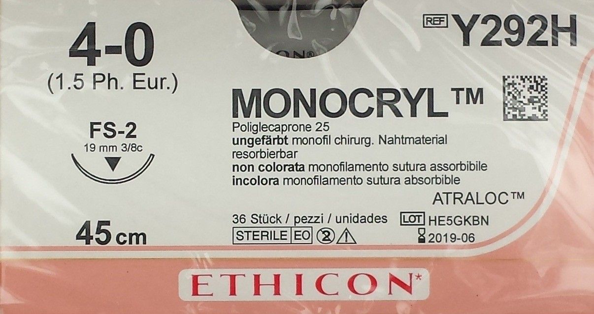 Ethicon Monocryl 4-0 45cm nld FS-2 Y292H