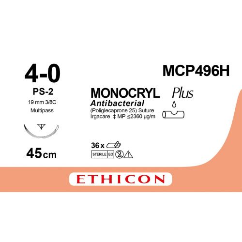 Ethicon Monocryl plus 4-0, naald PS-2, 45cm MCP496H 