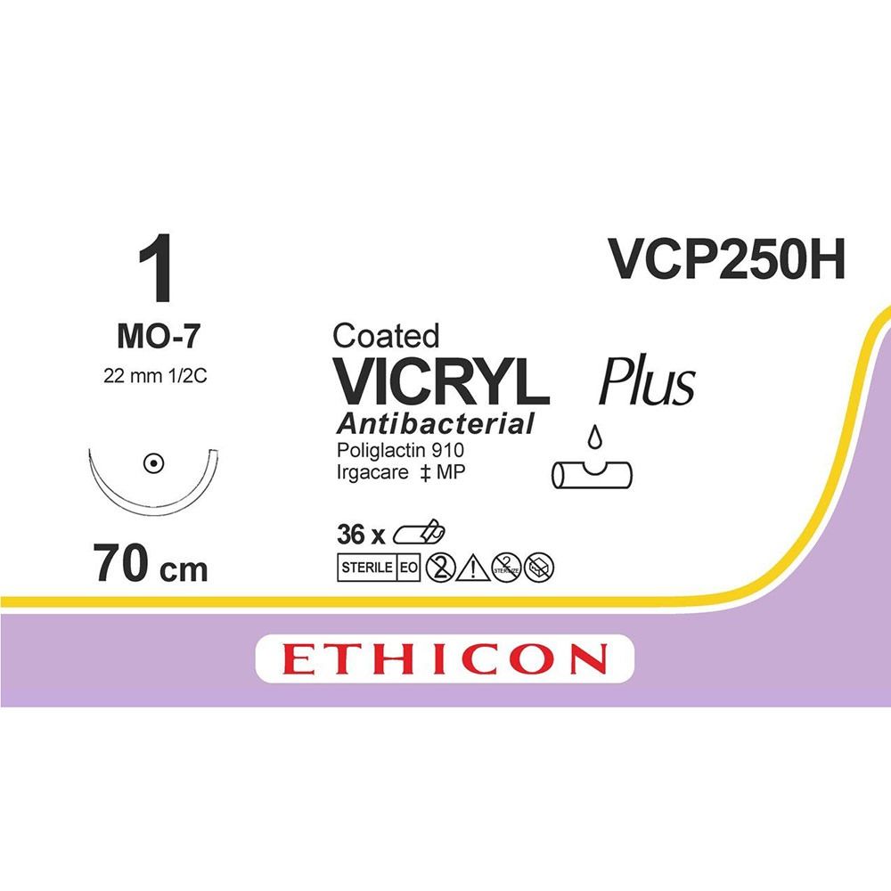 Vicryl PLUS 1-0, MO-7, 22cm 1/2, 70cm, VCP250H, 36 stuks