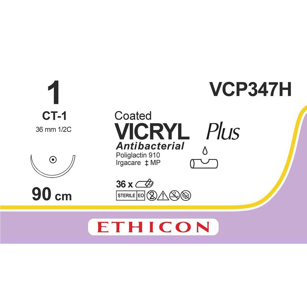 Vicryl Plus 1, naald CT-1, 36mm, 90cm, VCP347H, 36 stuks