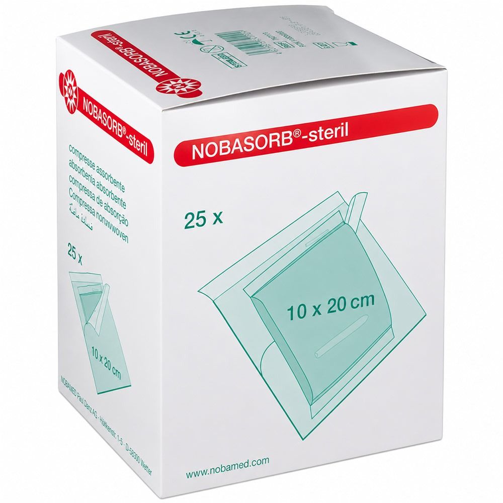 Nobasorb absorberend wondverband, steriel, 10x20 cm, 25 stuks