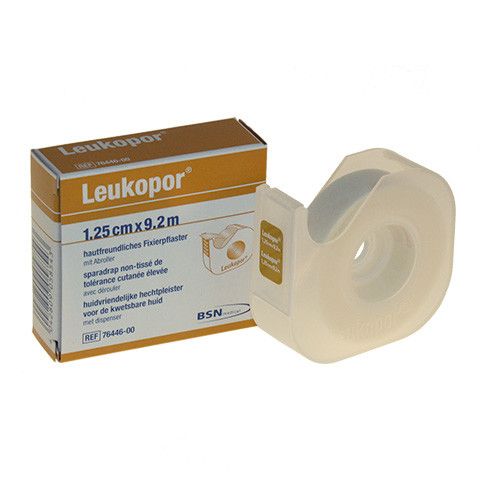 Leukopor hechtpleister 1.25cm x 9.2m op dispenser