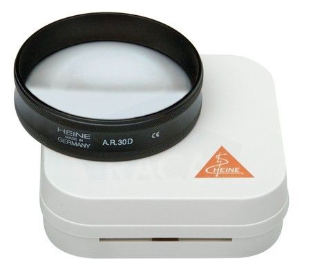 Heine asferische A.R. 30D ophthalmoscoop loep lens 46mm in hard etui