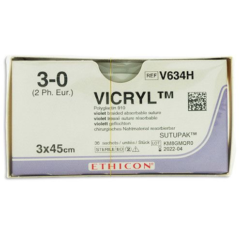 Ethicon Vicryl 3-0 viol 3x45cm zonder naald V634H